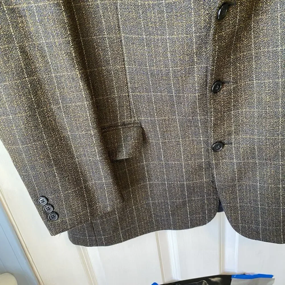 Vinceli Men Blazer Sport Coat Casual Jacket Sz 44R Wool Brown Blue Check Formal